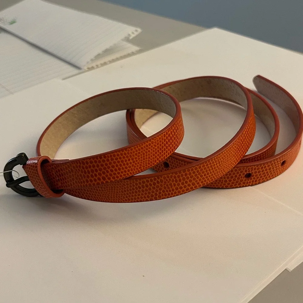 Coldwater Creek Burnt Orange Embossed Skinny Belt XL Misses 18 NEW